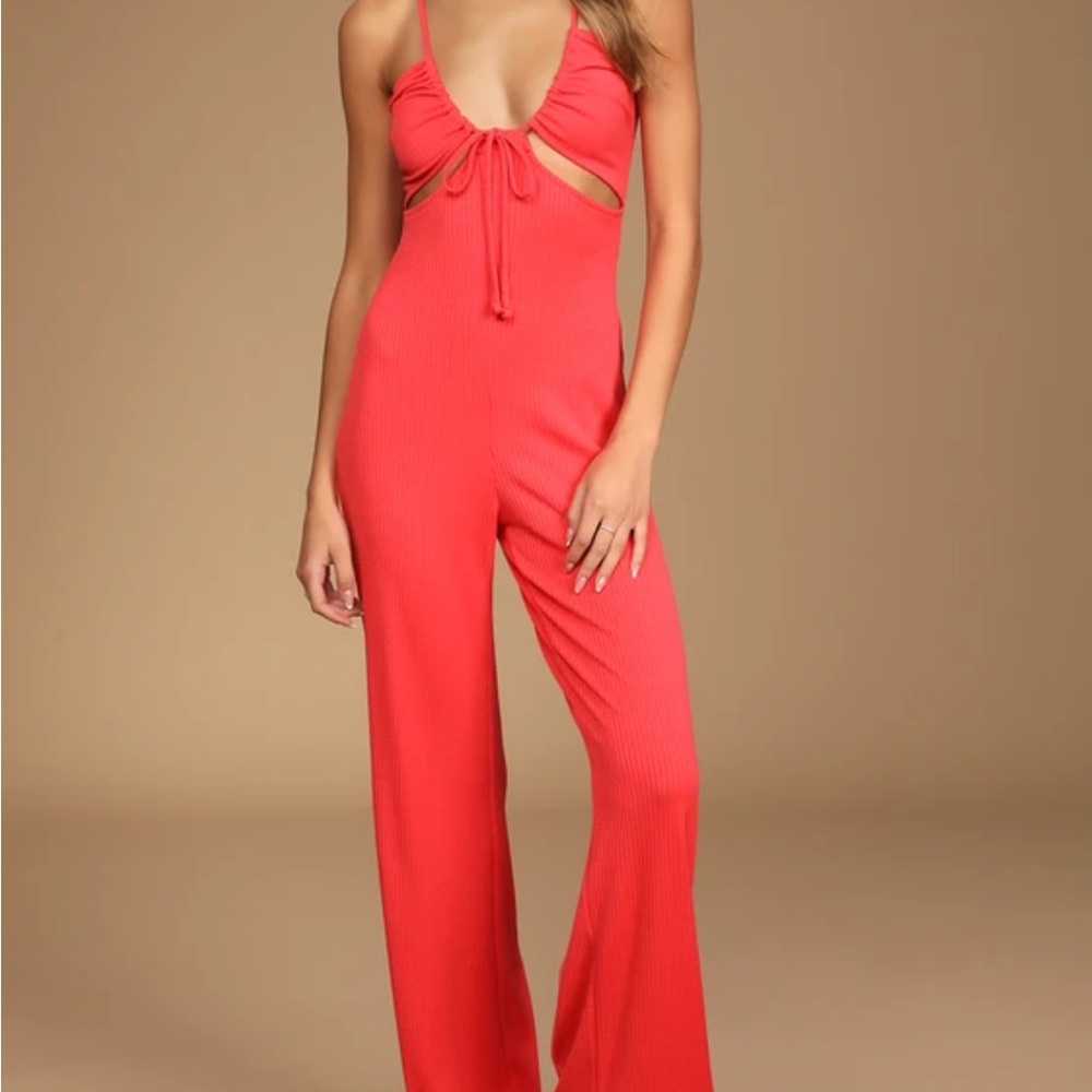 Laid Back Vibes Coral Pink Sleeveless Knit Jumpsuit